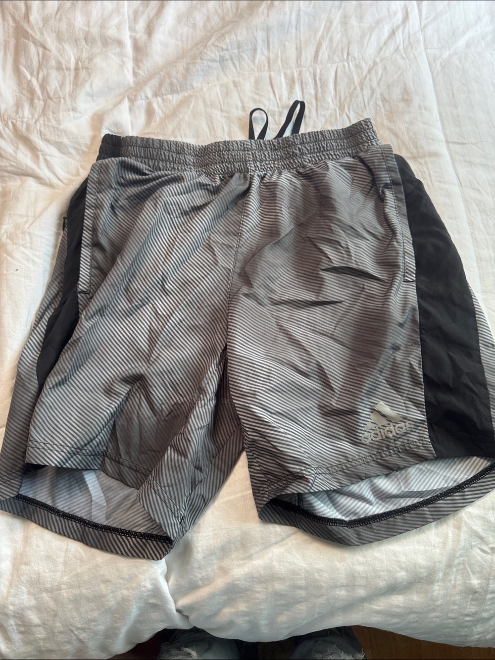 adidas Men's Black and Gray Striped Athletic Shorts